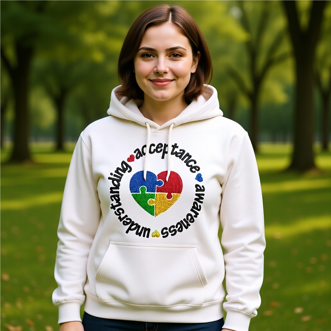 Understanding, Acceptance & Awareness Autism Embroidered Hoodie