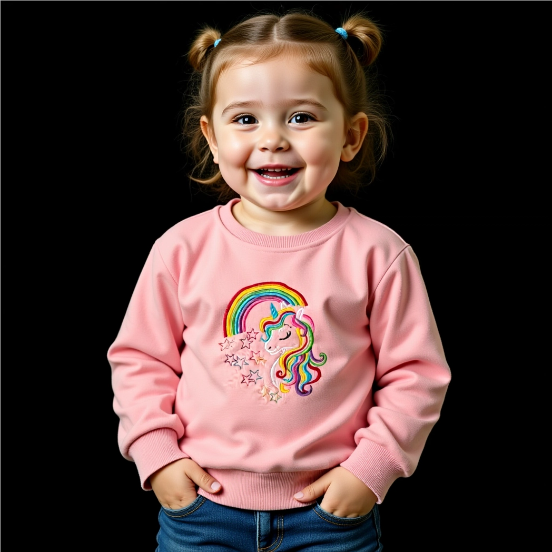 Rainbow Unicorn Embroidered Kids Crewneck